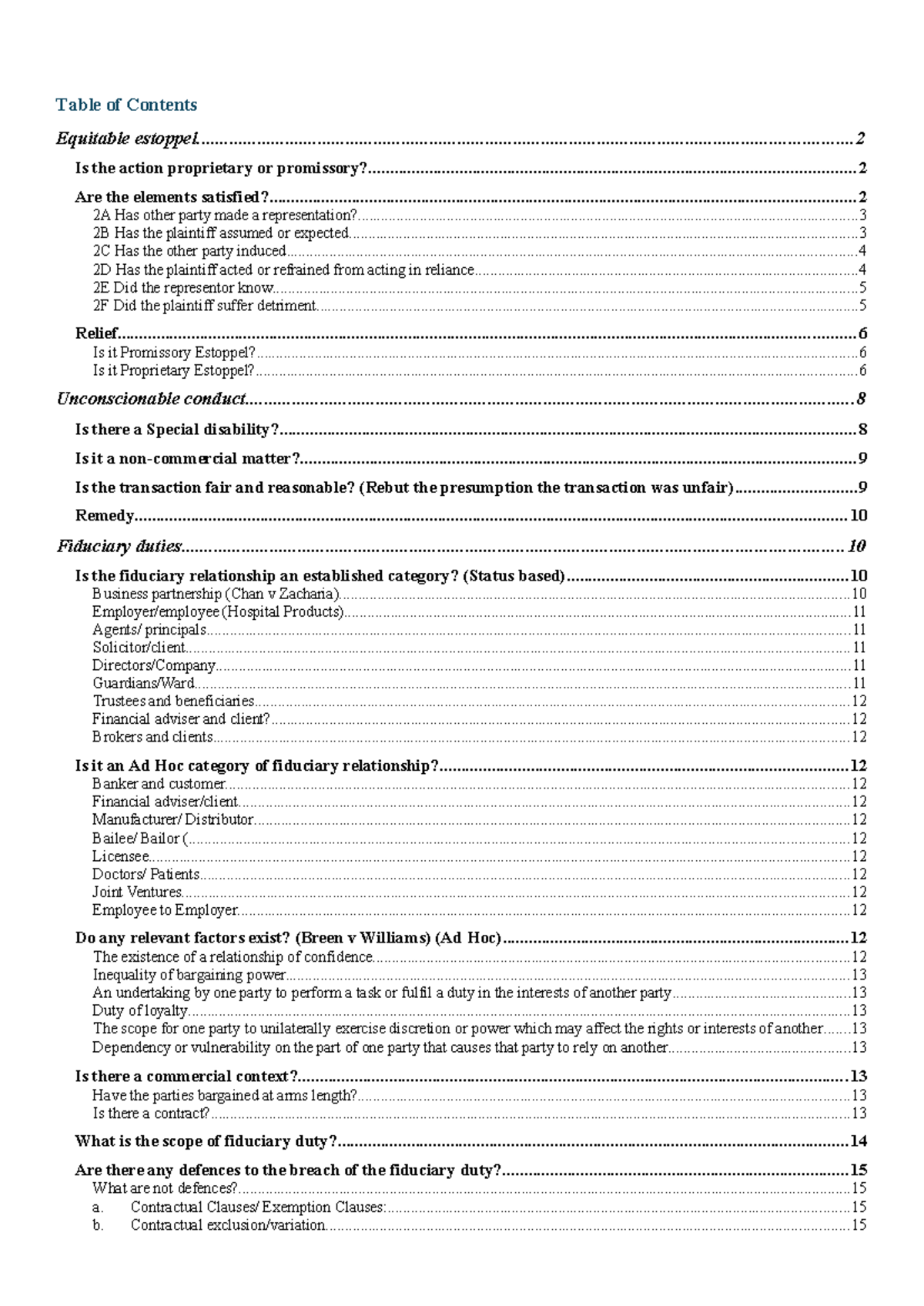 Equity Exam Notes: Equitable Estoppel and Fiduciary Duties Insights ...