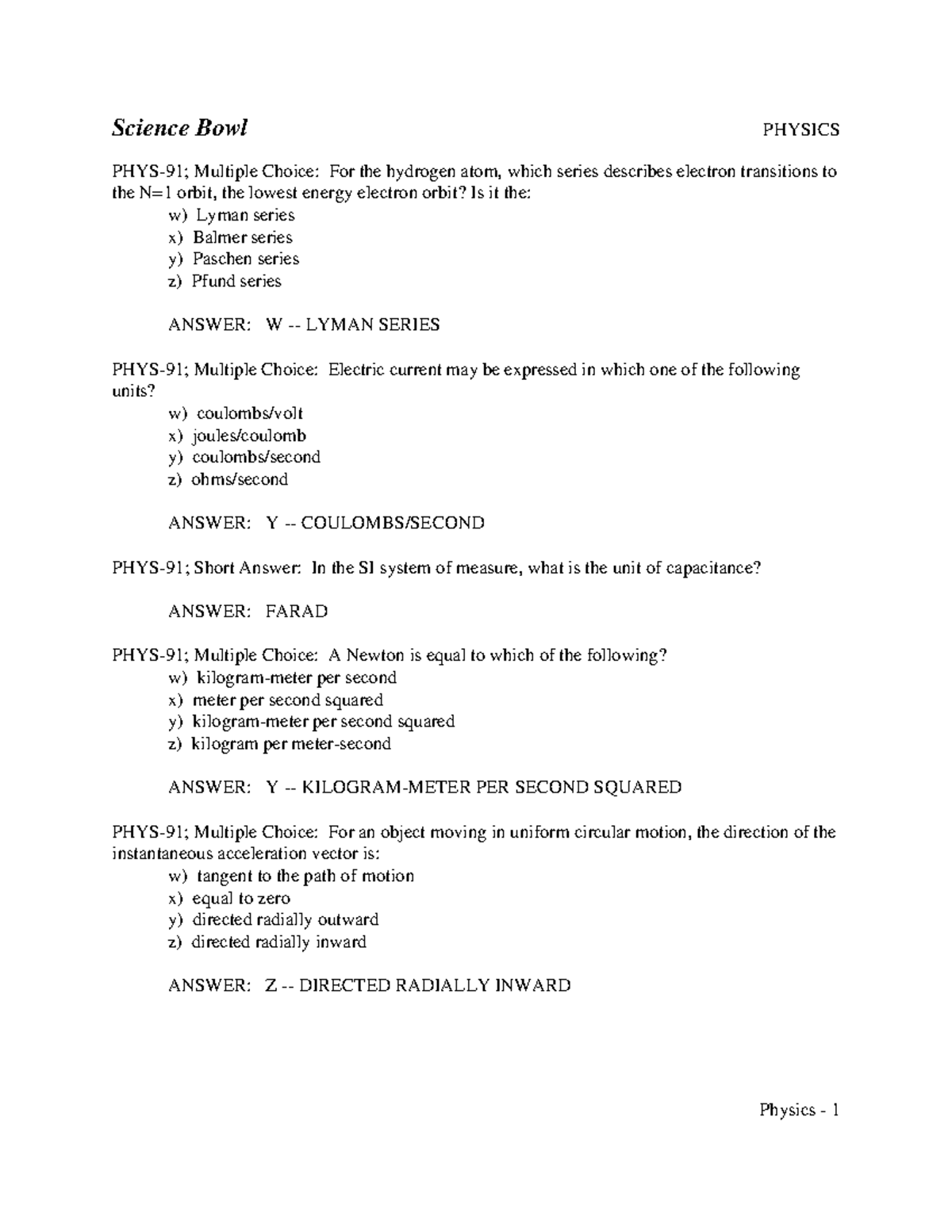 PHYS-91; Physics Final Exam Study Guide: Multiple Choice & Short ...