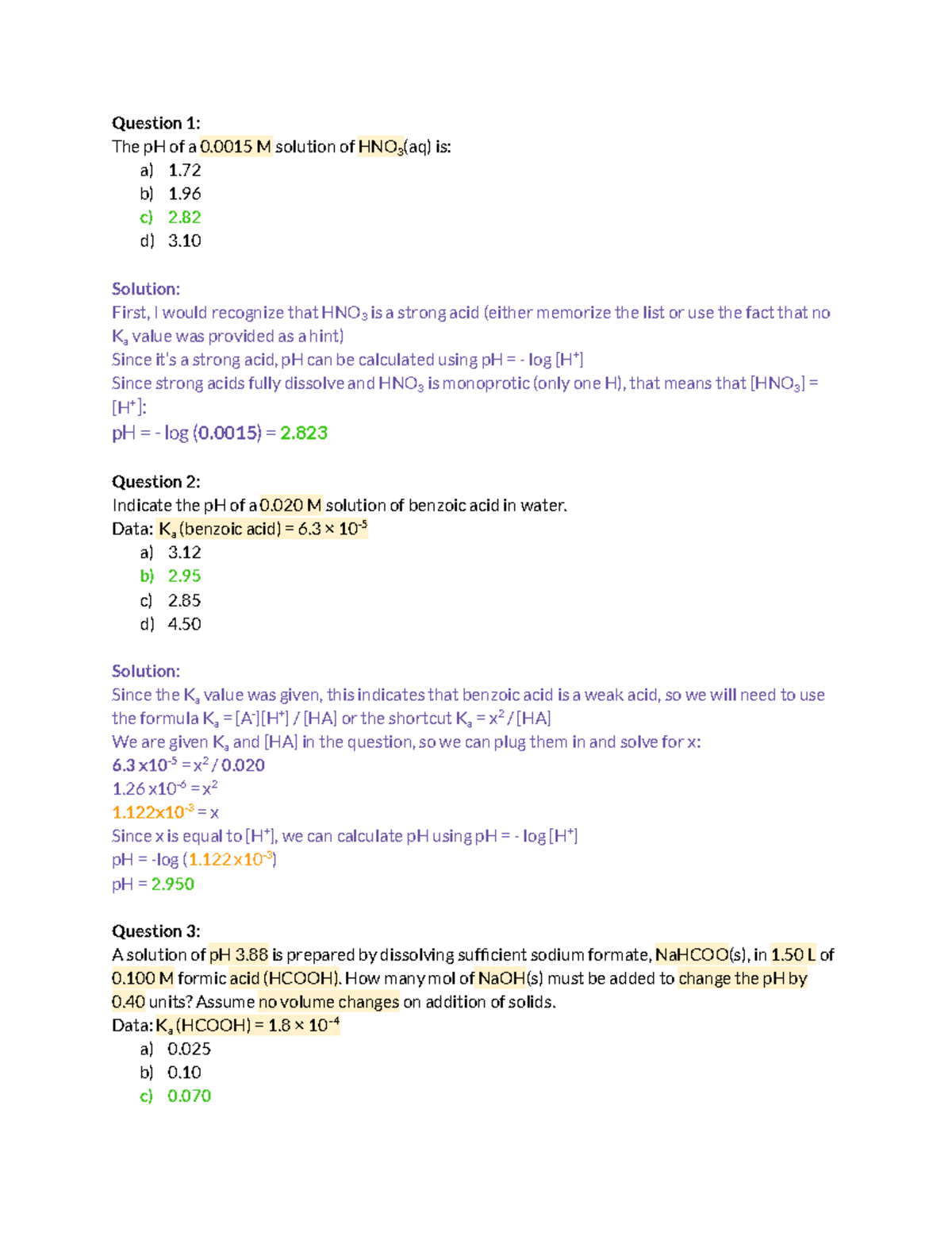 CHEM 1AA3 Practice Test 1: Questions 1-3 Solutions - Studocu