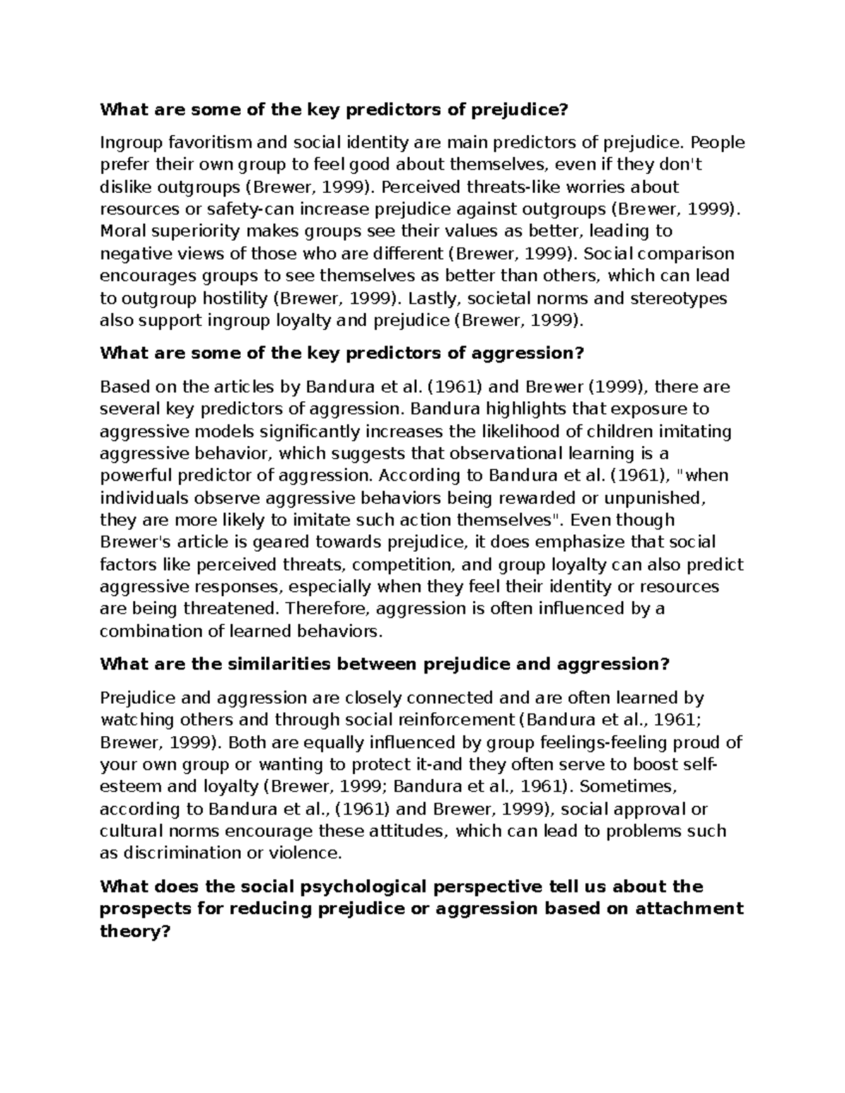 8-1 Discussion: Key Predictors of Prejudice and Aggression - Studocu