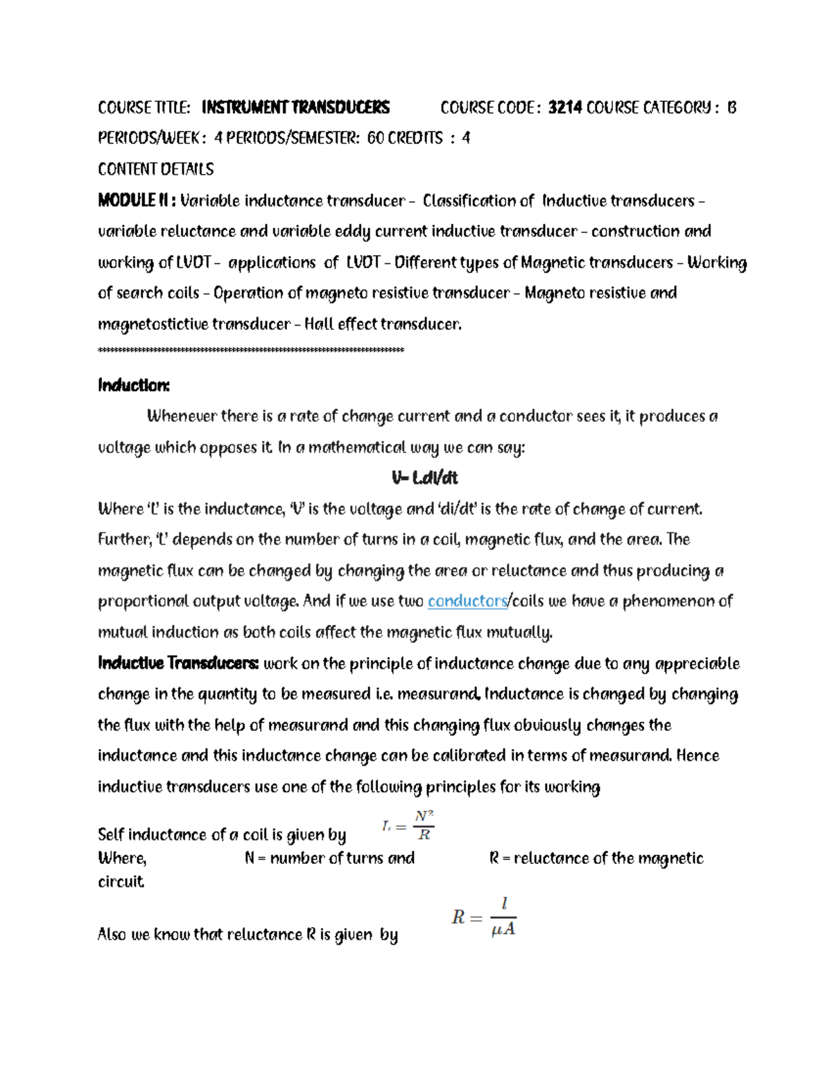 Instrument Transducer Notes: Unit 2 Overview and Concepts (3214) - Studocu