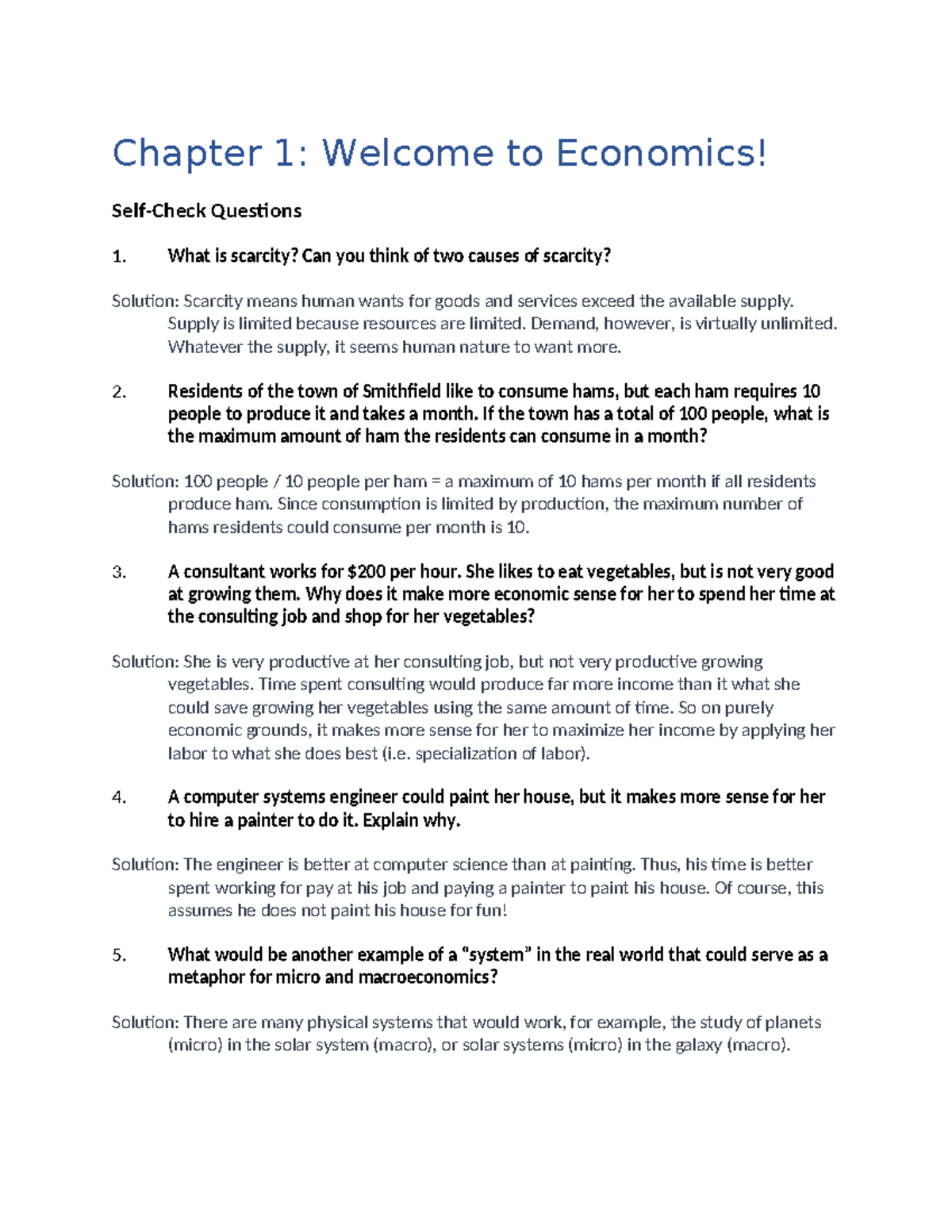 Economics 101: Chapter 1 Review Questions & Solutions - Studocu