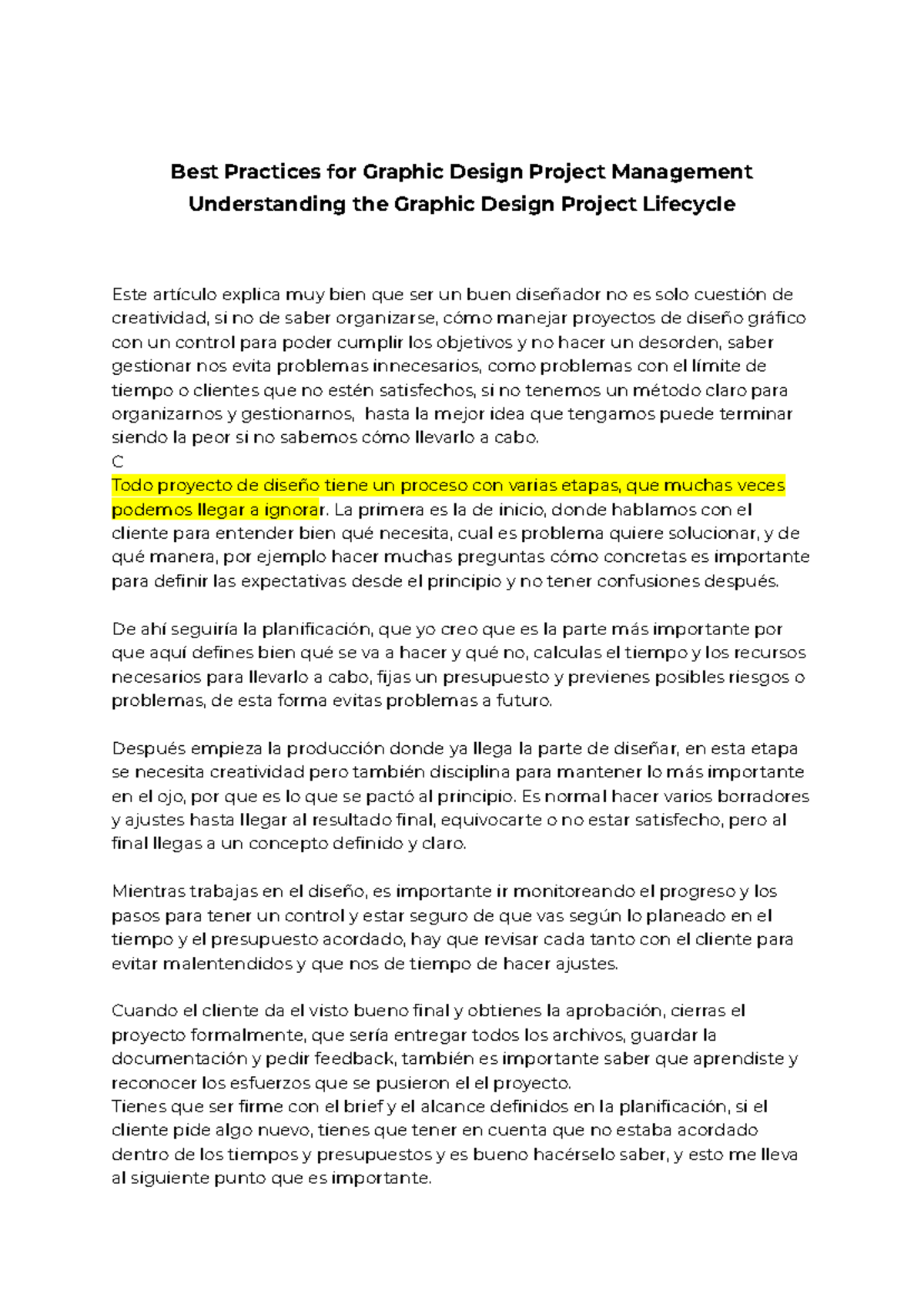 Best Practices for GD Project Management: Lifecycle Insights - Studocu