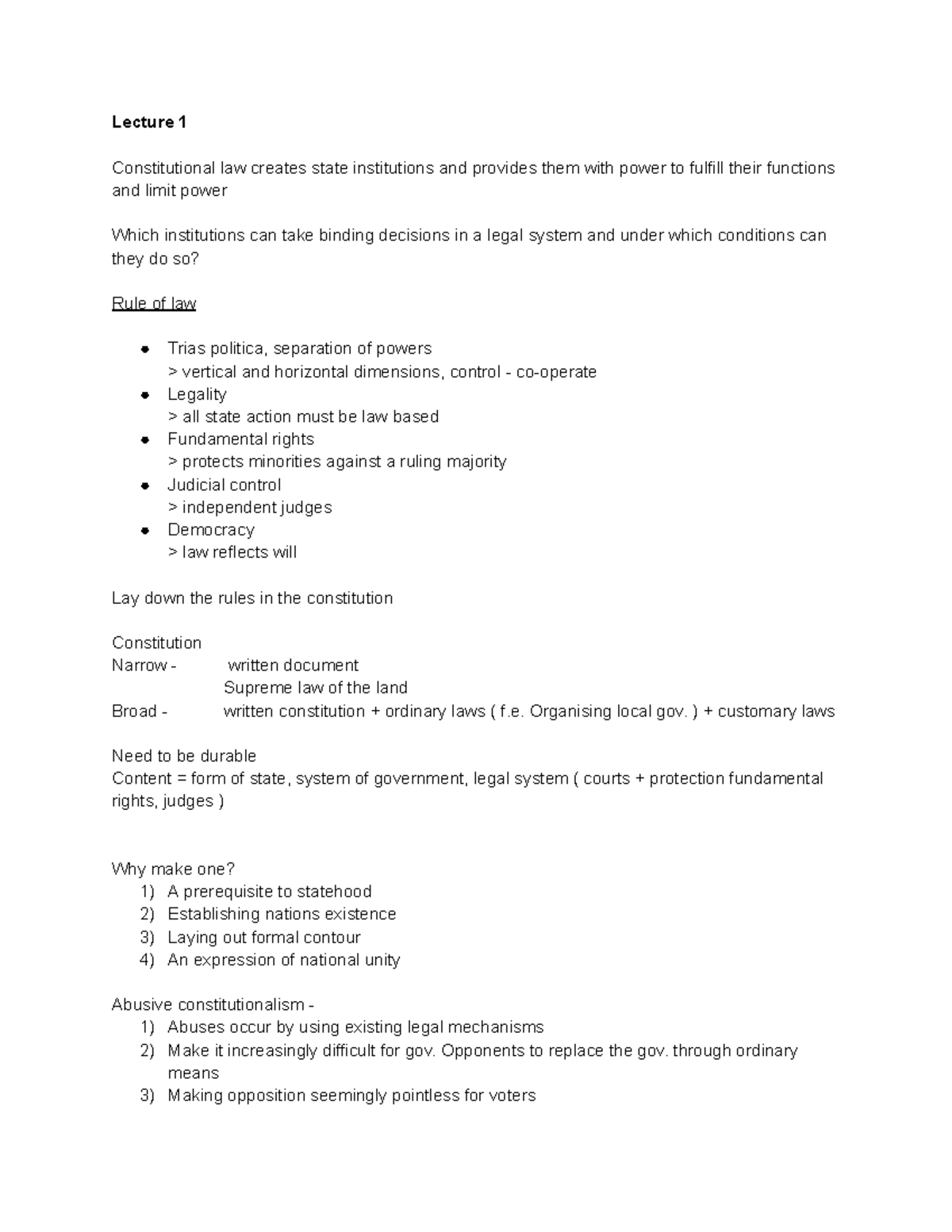 LAW 101: Week 1 Lecture Notes on Constitutional Law Concepts - Studeersnel