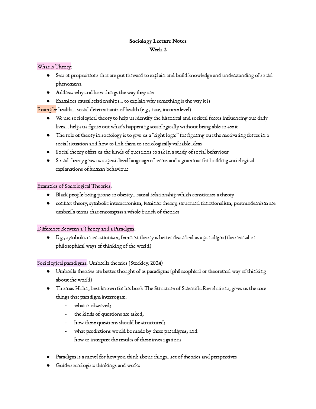 Sociology Lecture Notes Week 2: Understanding Theories and Paradigms ...