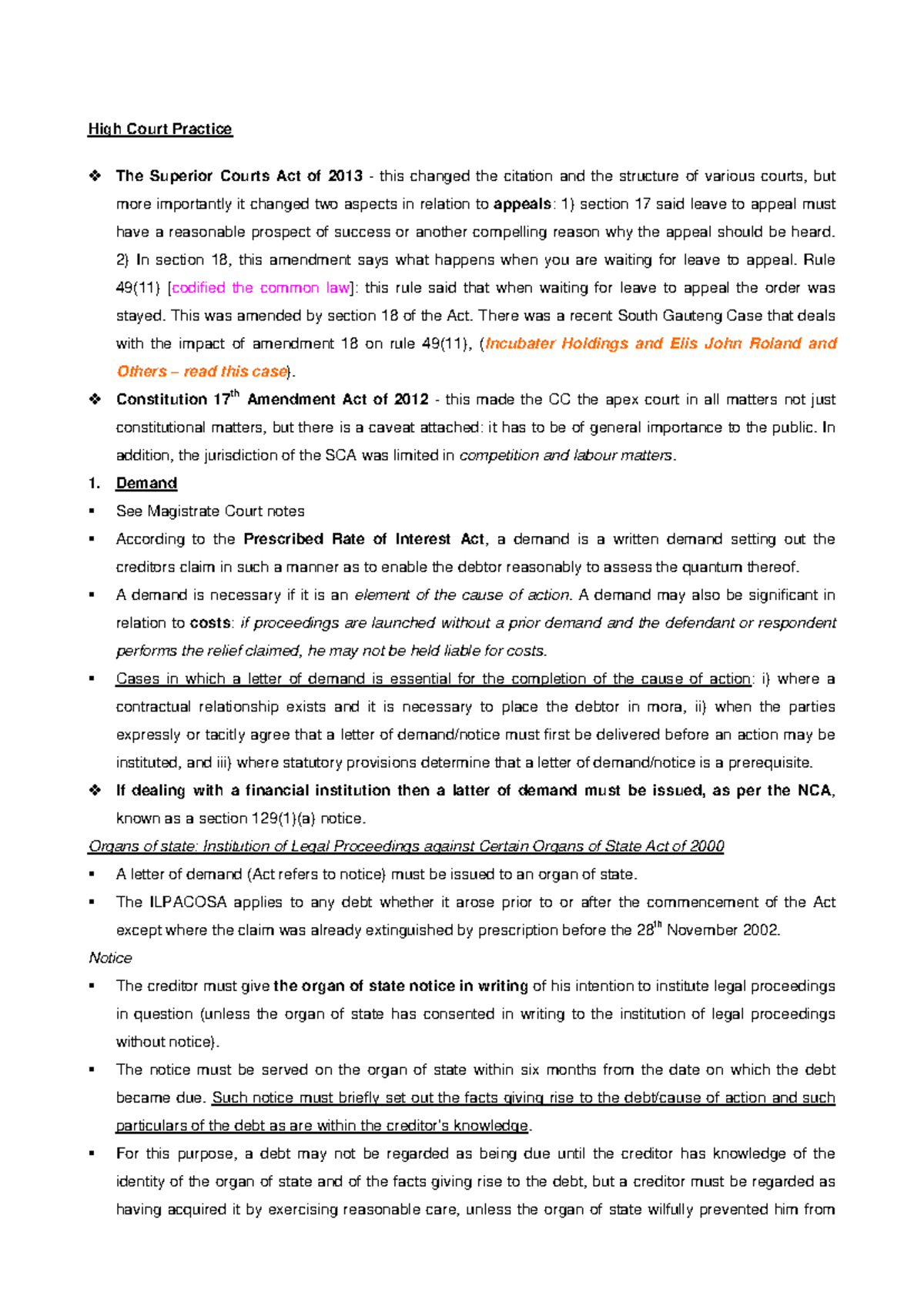 High Court Practice - HC Notes on Appeals and Legal Procedures - Studocu