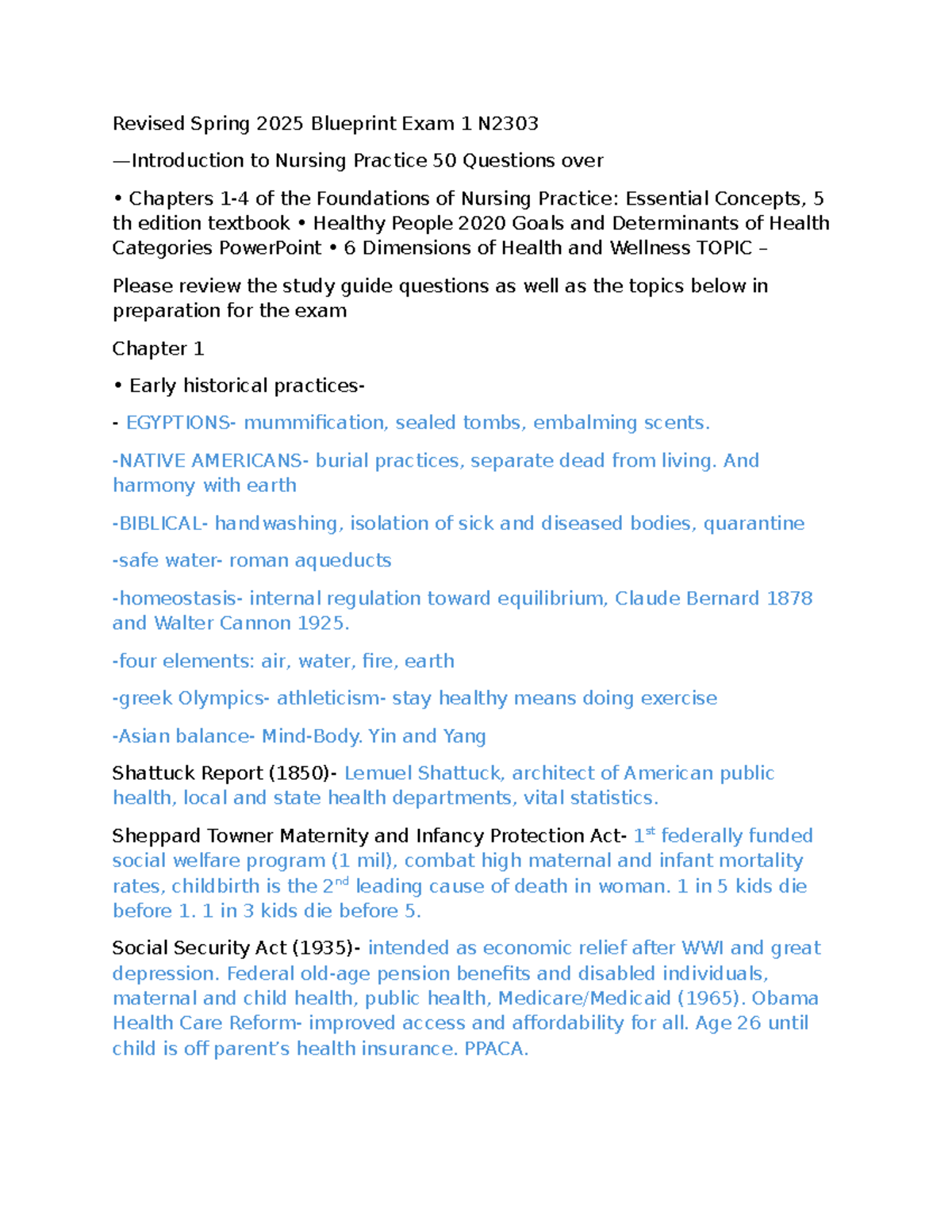 N2303 Foundations of Nursing Practice: Study Guide for Exam 1 - Studocu