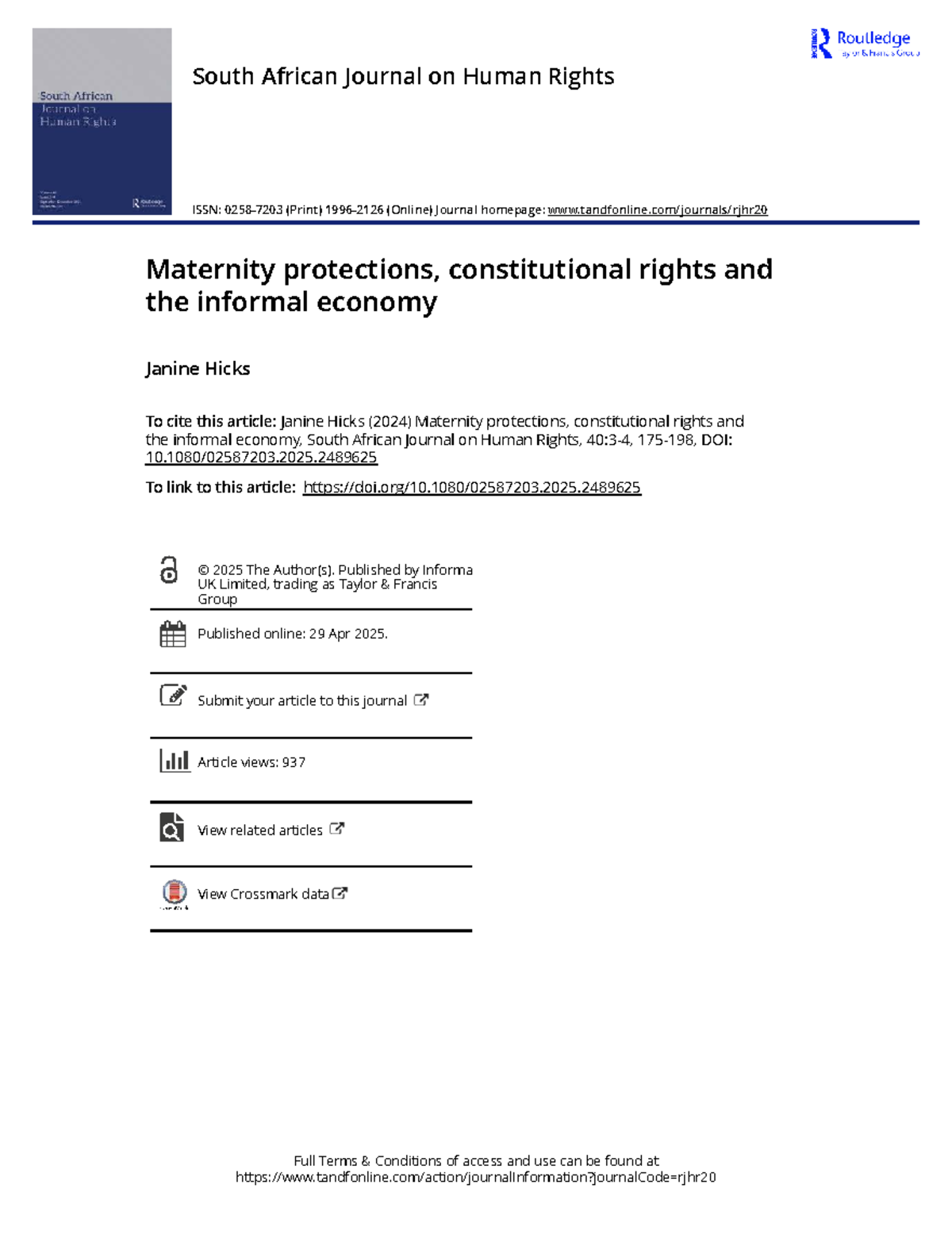 Maternity Protections and Constitutional Rights in the Informal Economy ...