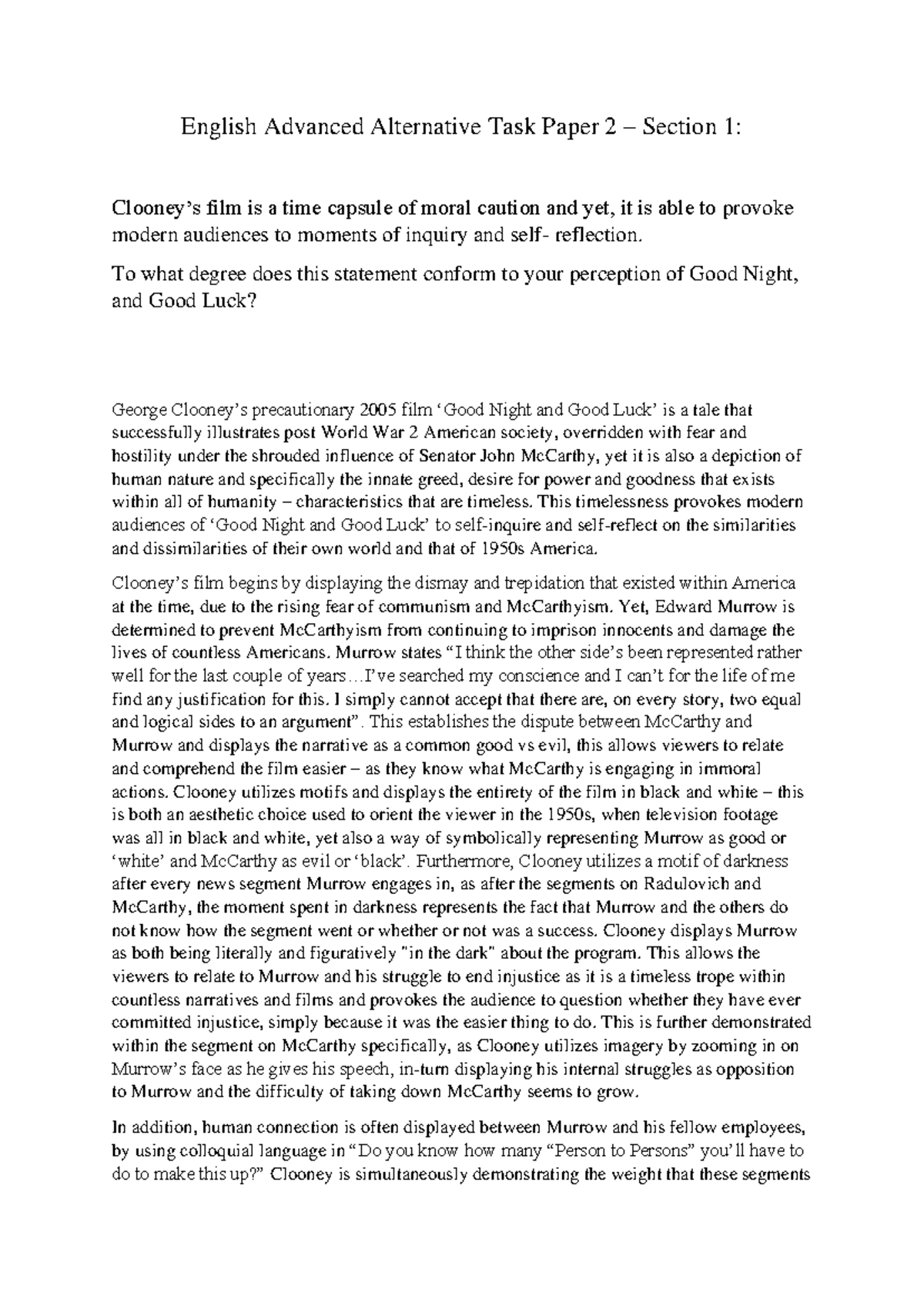 English Advanced Alternative Task Paper 2 - To what degree does this ...