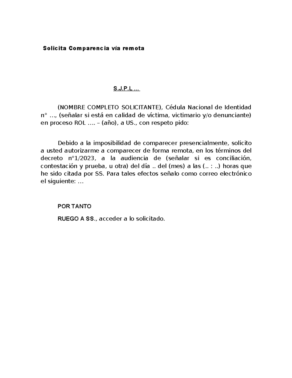 Modelo Soliciud de Comparencia Vía Remota JPL - Autor Roger Fuenzalida ...