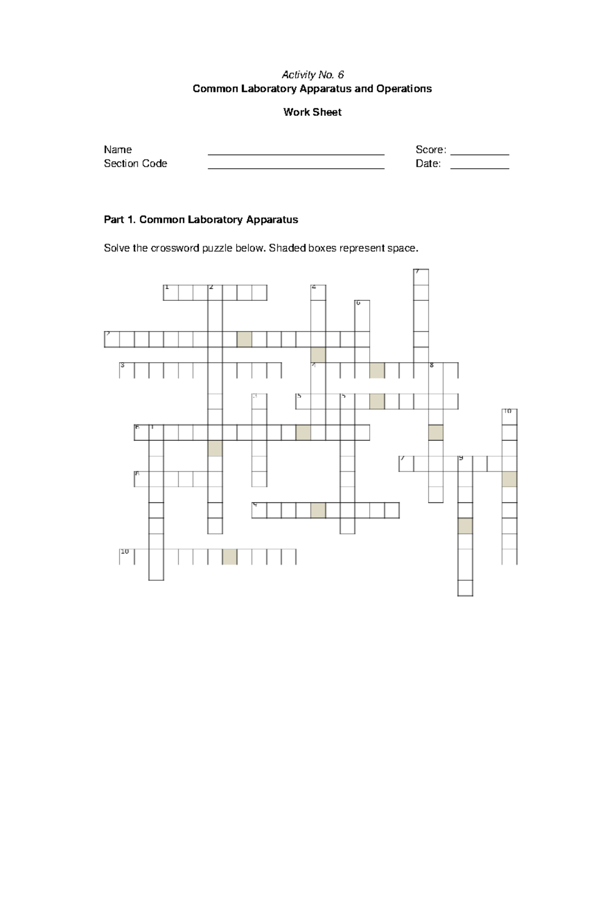 Activity 6: Common Lab Apparatus & Operations Worksheet - Studocu