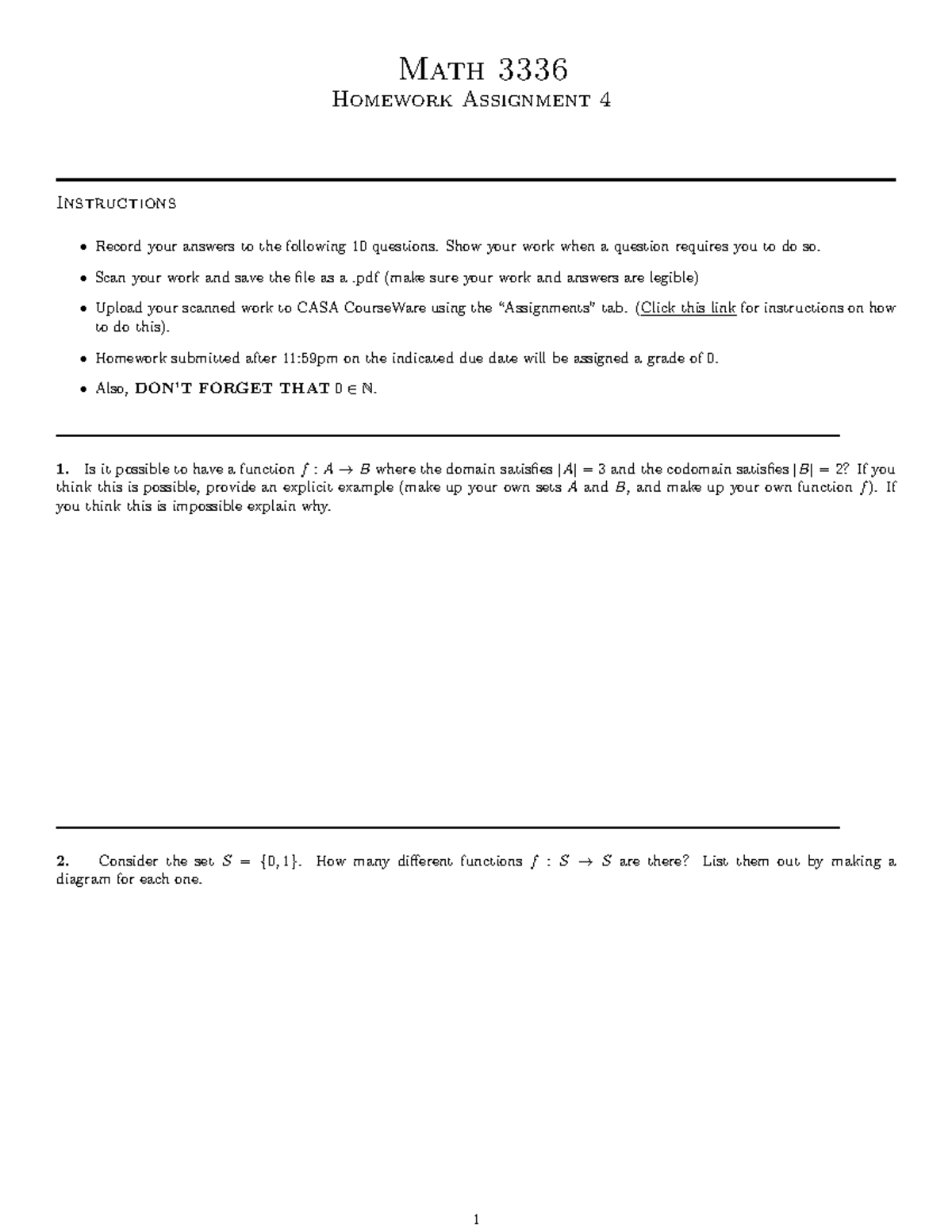Discrete HW 4 - n/a - Math 3336 Homework Assignment 4 Instructions ...