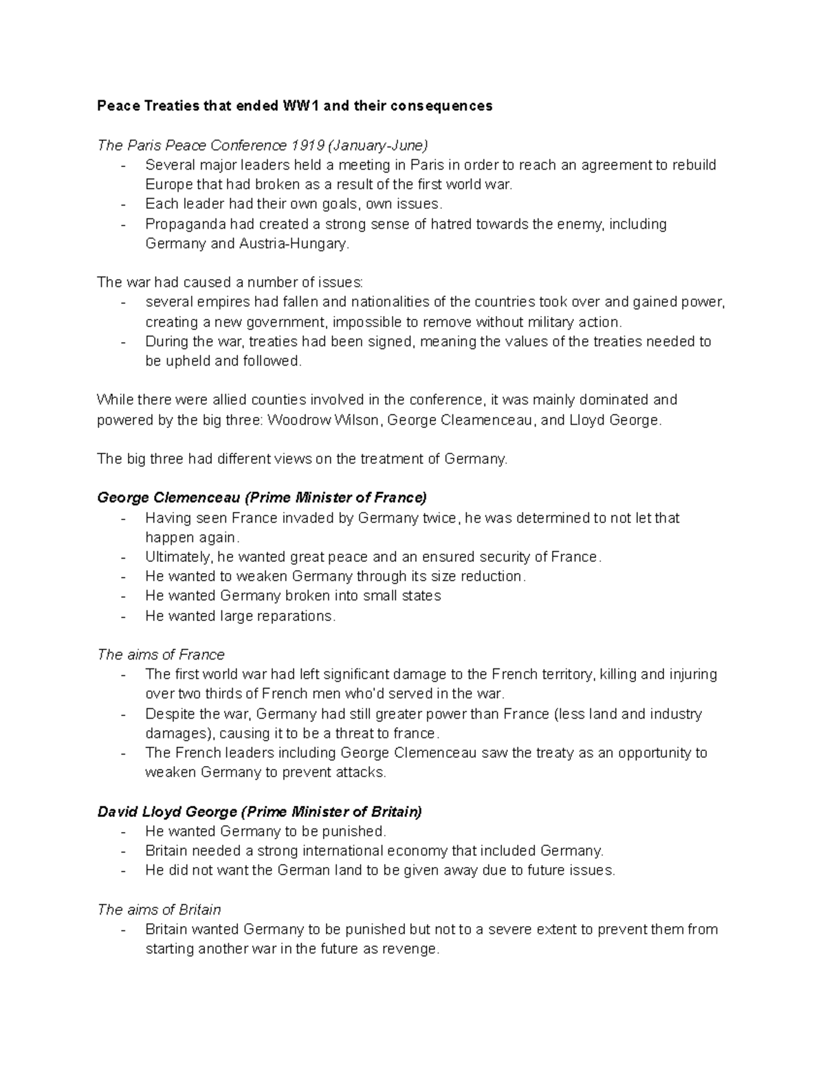 WW1 Peace Treaties & Their Impact: Modern Revision Notes (HIST 101 ...
