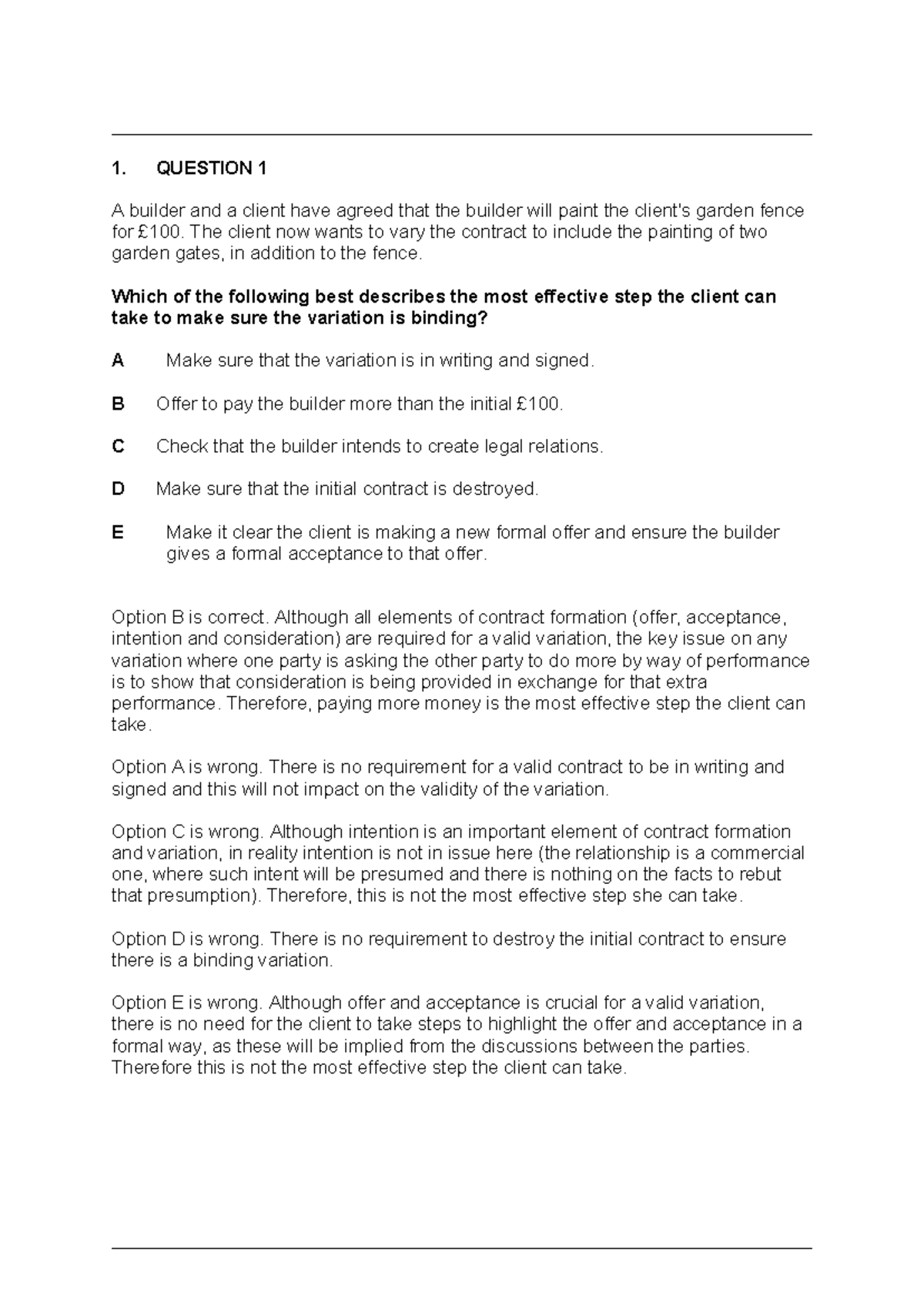 SBAQ Contract Law: Mock Exam Questions & Answers Guide - Studocu