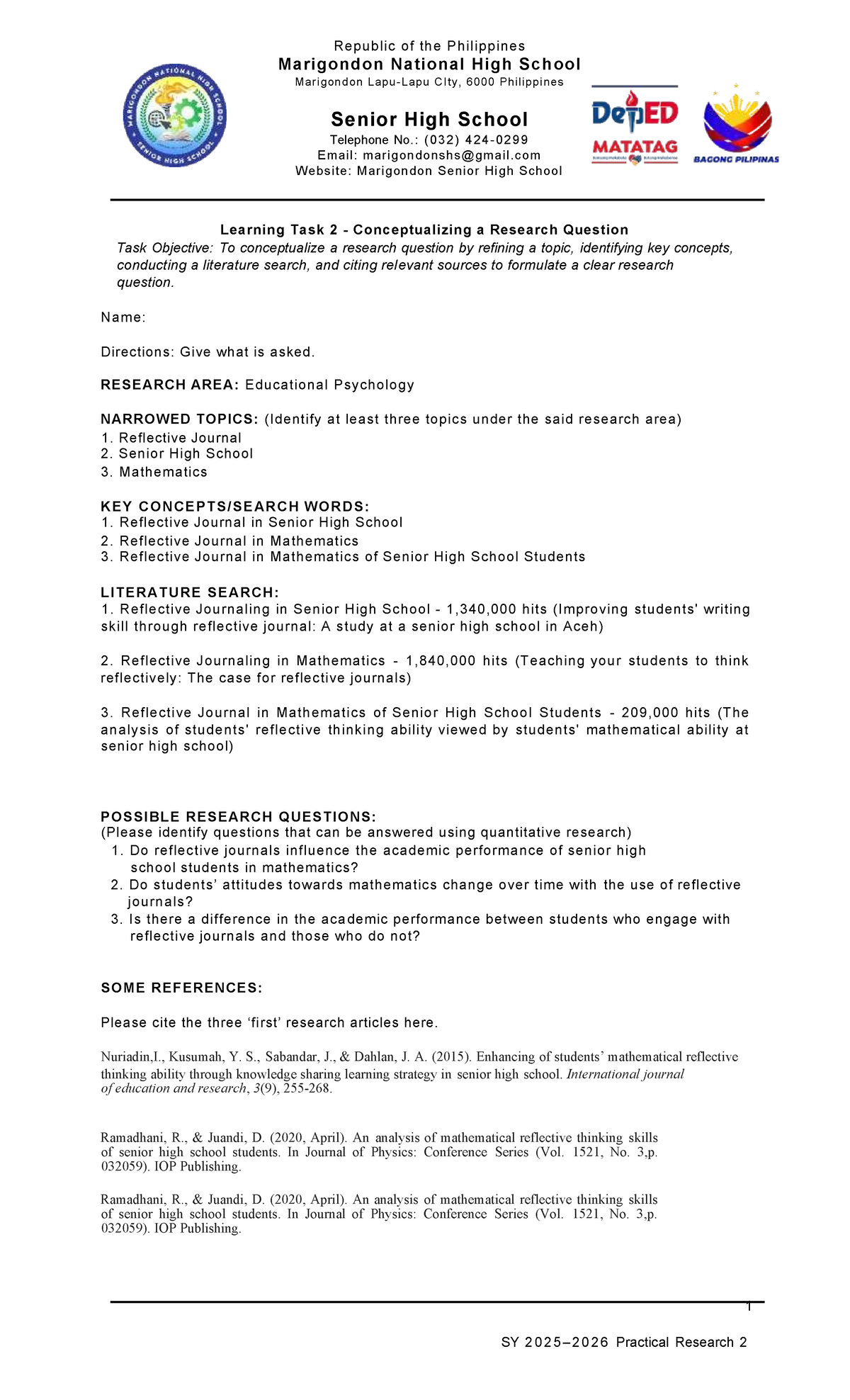 Practical Research 2: Learning Task 2 - Conceptualizing Research ...