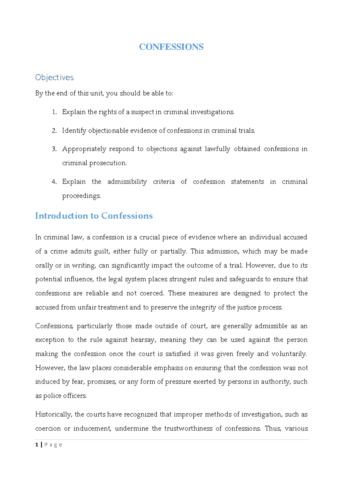 Confessions - Study Notes for Criminal Law (CL 101) - Studocu
