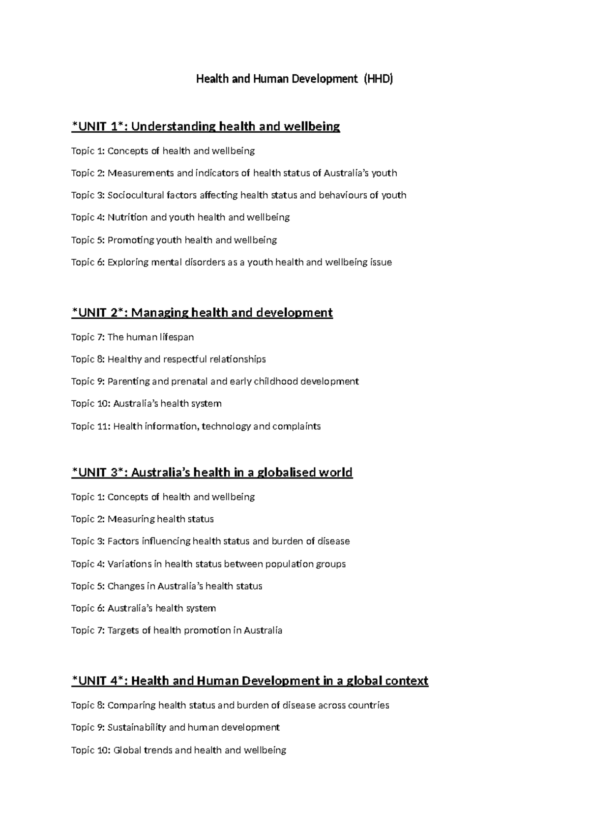 HHD Study Notes: Health and Human Development Overview - Studocu