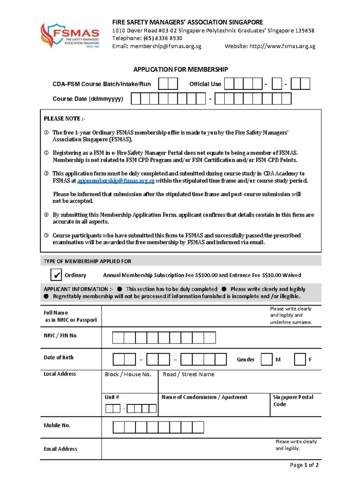 FIRE Safety Managers' Association (FSMAS) Membership Application Guide ...