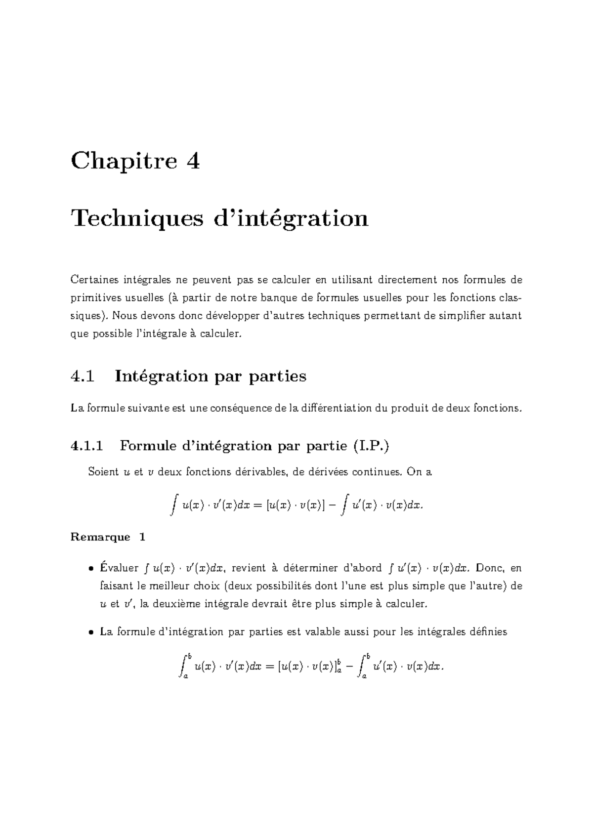 Chapitre 4 - technique d'integration - Chapitre 4 Techniques d ...