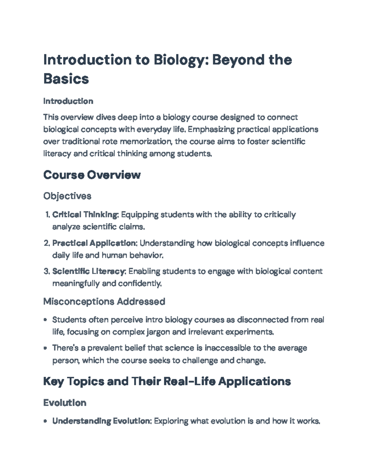 Introduction to Biology: Practical Applications & Critical Thinking ...