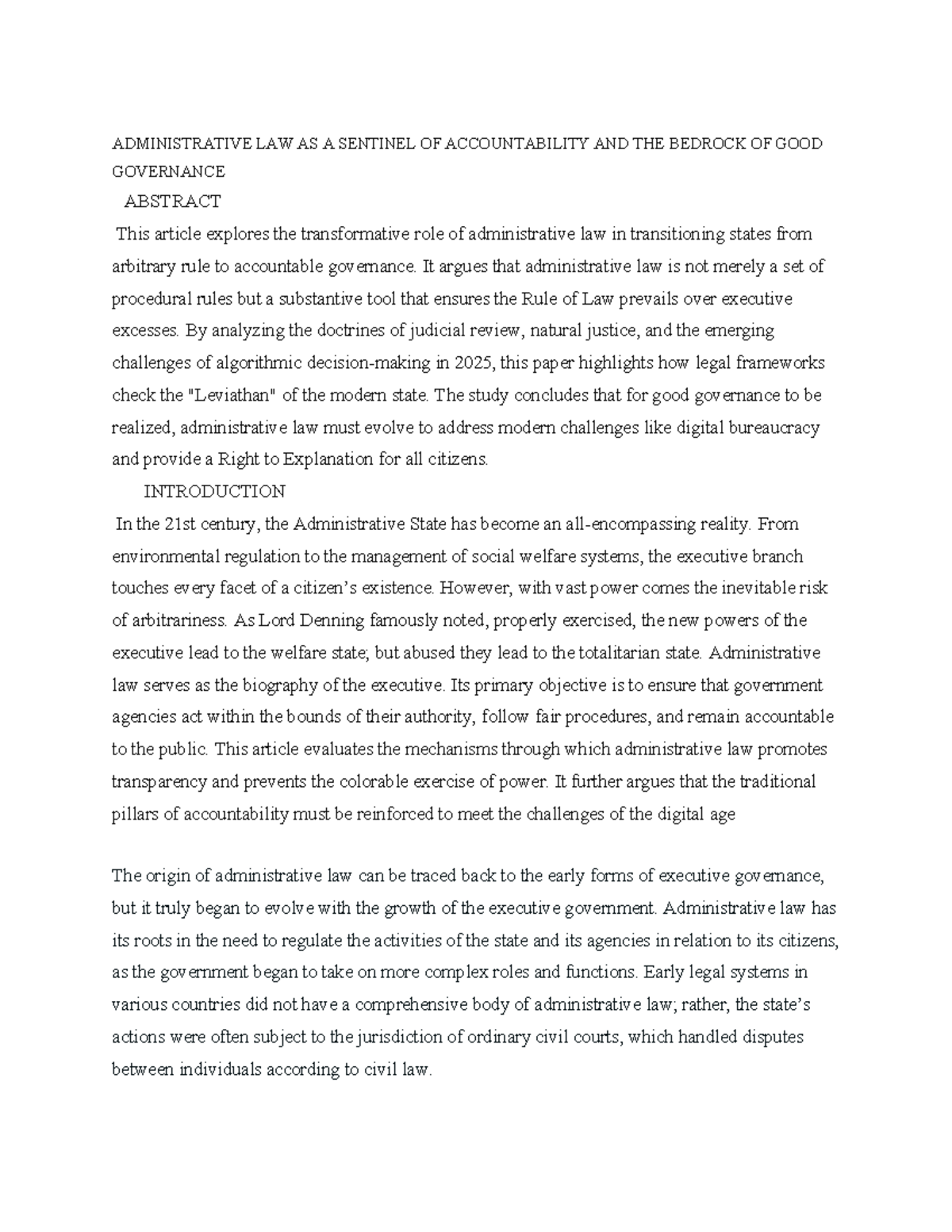 ADMINISTRATIVE LAW: A SENTINEL OF ACCOUNTABILITY AND GOOD GOVERNANCE ...
