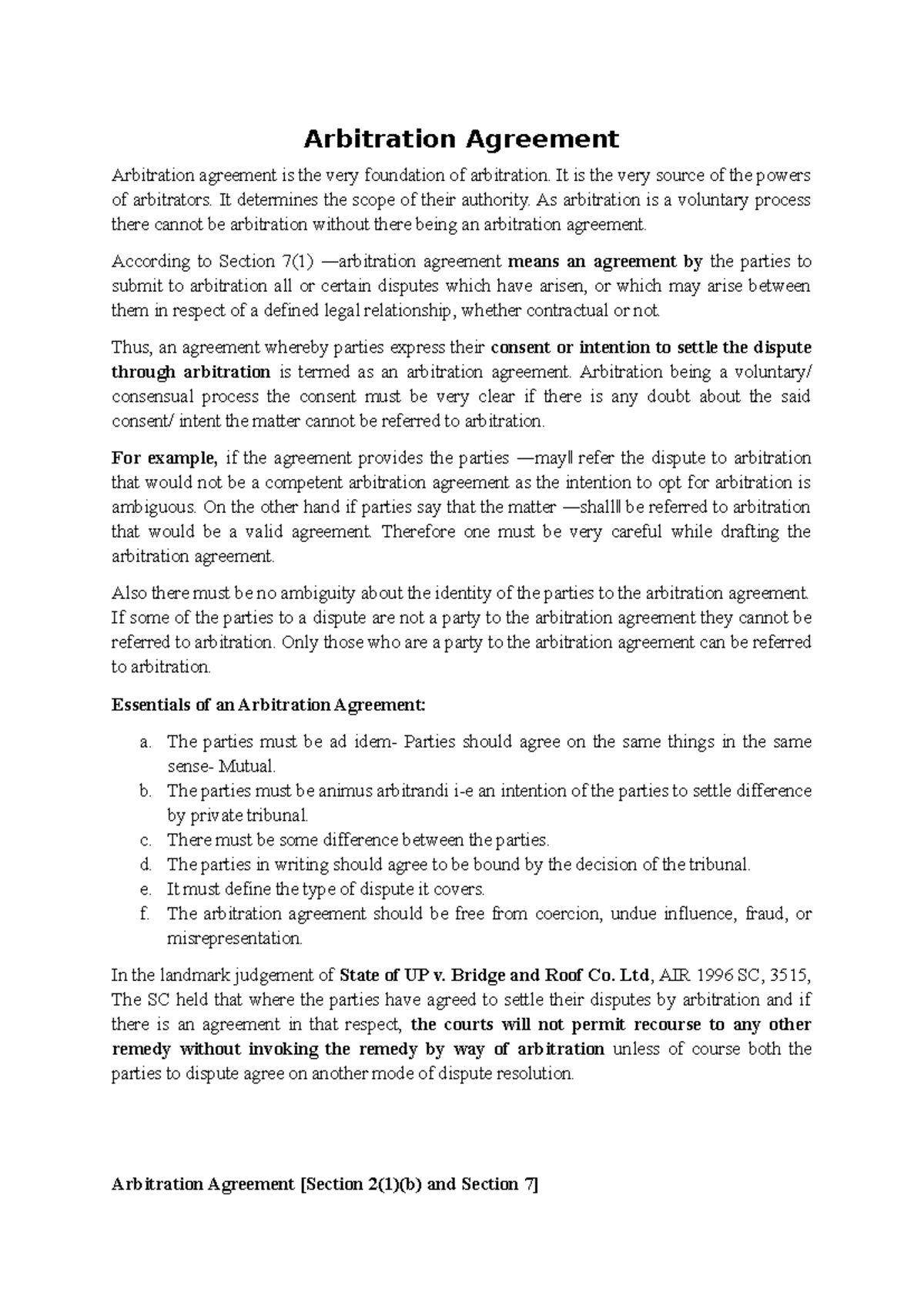 Arbitration Agreement: Key Elements and Legal Framework Analysis - Studocu