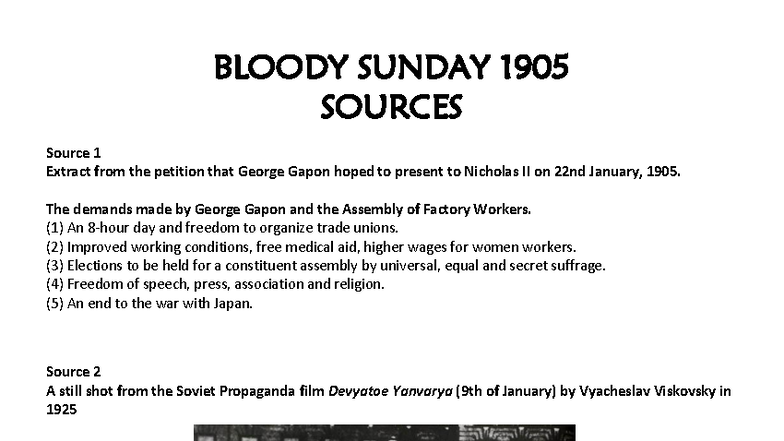 BLOODY SUNDAY 1905: Sources & Historical Analysis for MKK 101 - Studocu