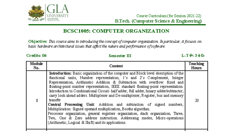 BCSC1005: Computer Organization Course Curriculum Overview - Studocu