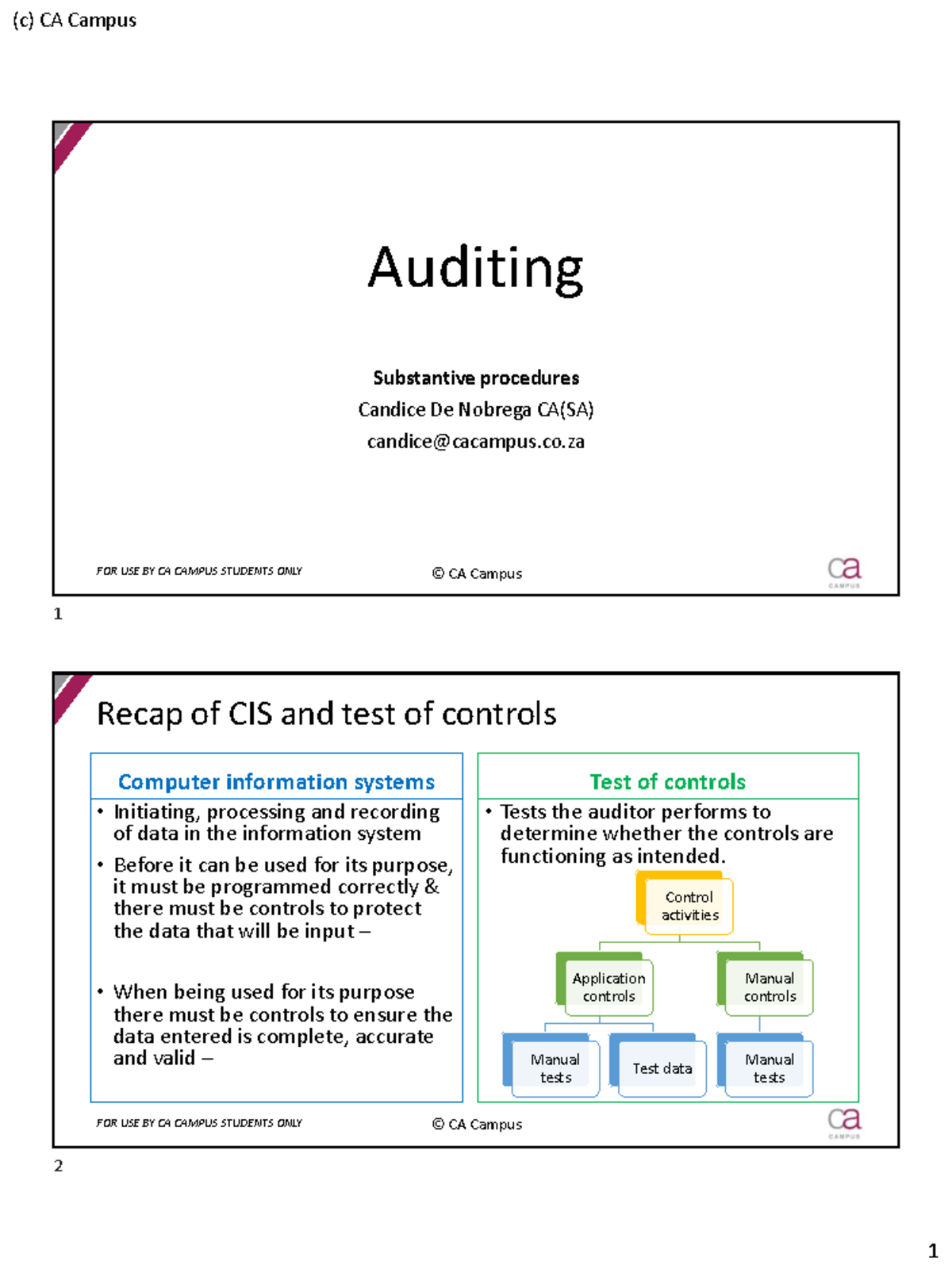 CA Campus Substantive Procedures & Audit Evidence ISA's - Lecture ...