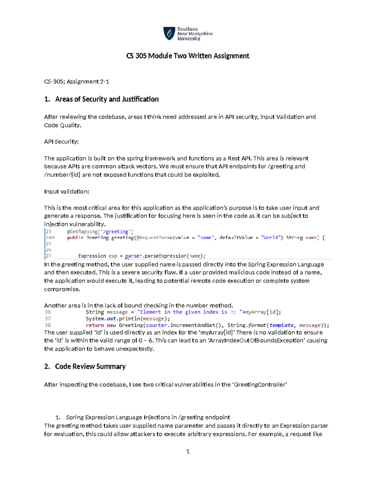 CS 305 Module Two Written Assignment: Security Areas & Justification ...