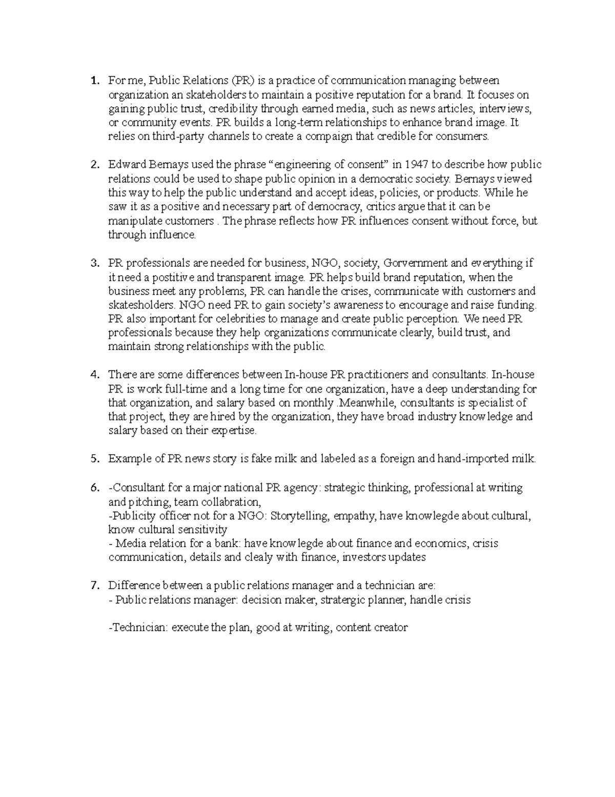 Worksheet 1: Understanding Public Relations (PR) Concepts and Roles ...