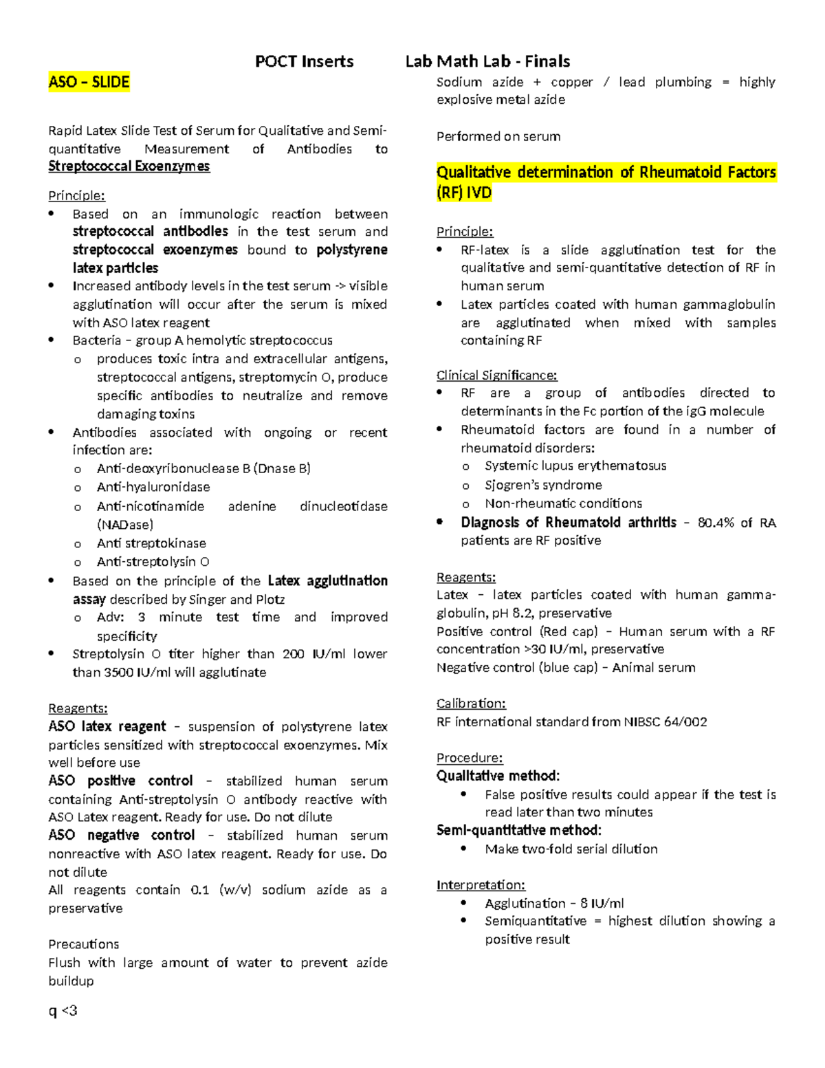 LAB MATH LAB - Finals - POCT Inserts for ASO & RF Testing - Studocu