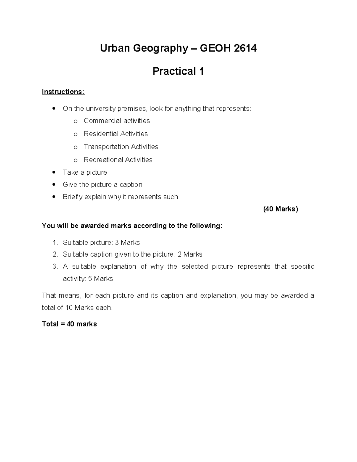 GEOH 2614 - Practical 1: Exploring Urban Geography Activities - Studocu