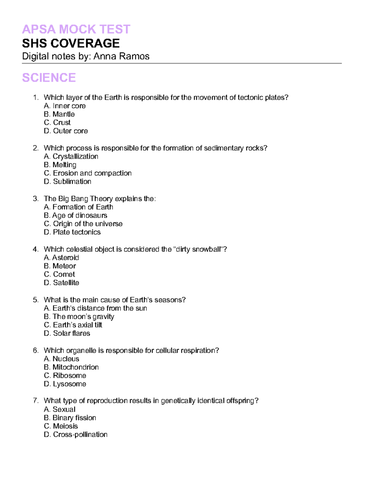 APSA MOCK TEST 2 - Lecture Notes on Science and Math Concepts - Studocu