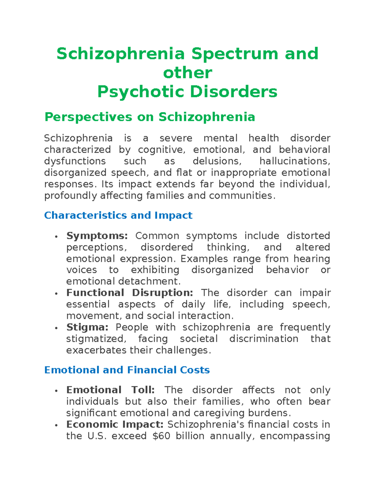 PSY 110 Schizophrenia Spectrum AND Other Psychotic Disorders ...