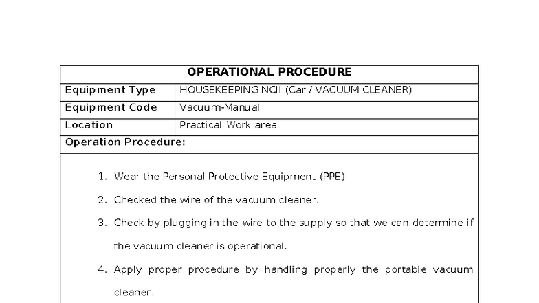 13 Operation Procedure - OPERATIONAL PROCEDURE Equipment Type ...