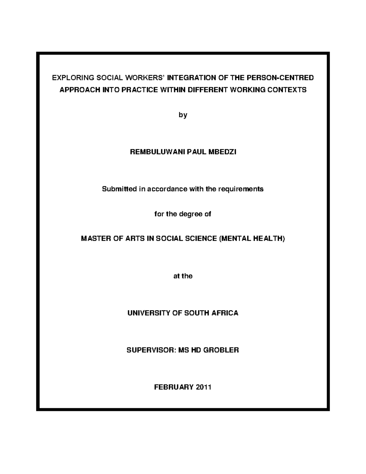 Exploring the Person-Centred Approach in Social Work Practice (MA in ...