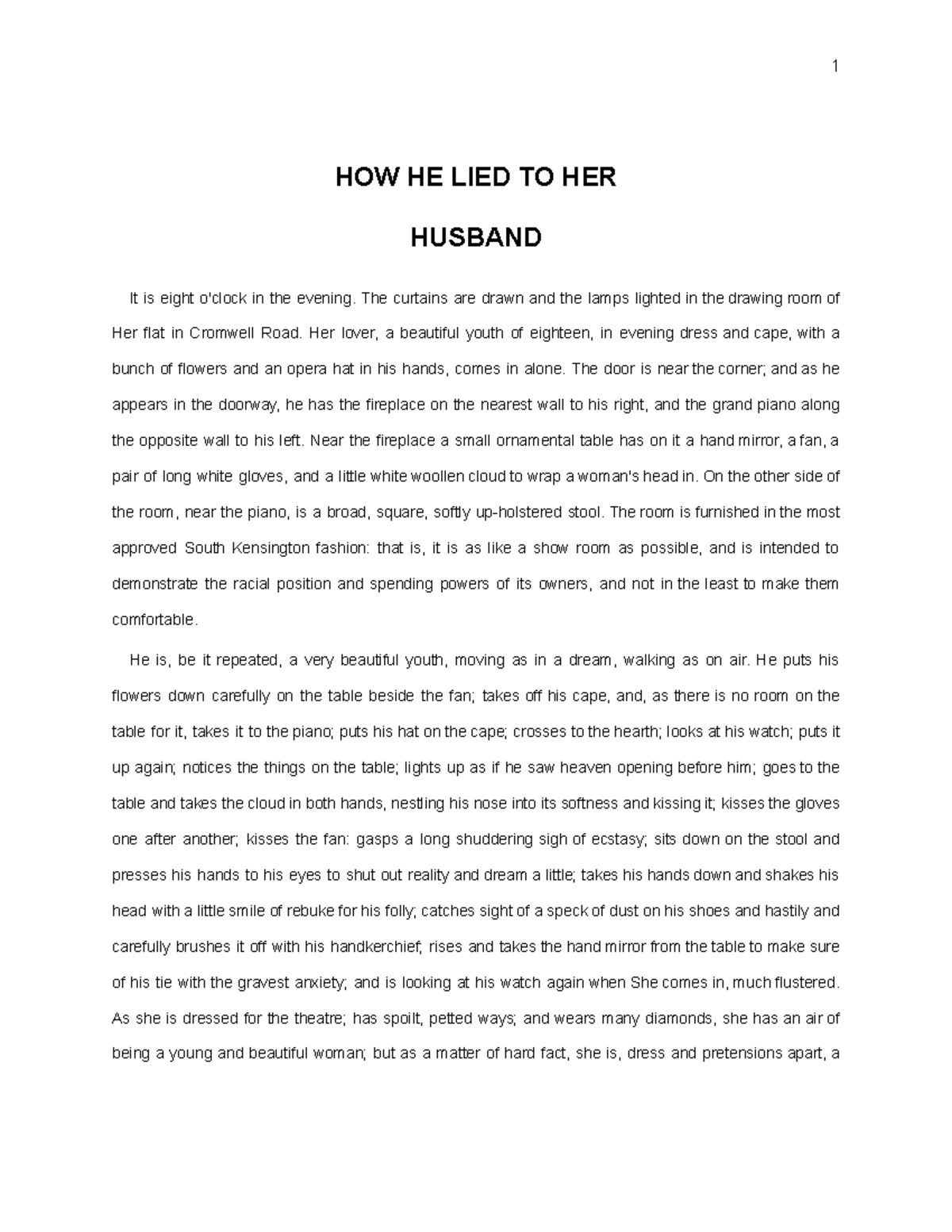 Shaw Script 1: How He Lied to Her Husband - Acting Class Notes - Studocu