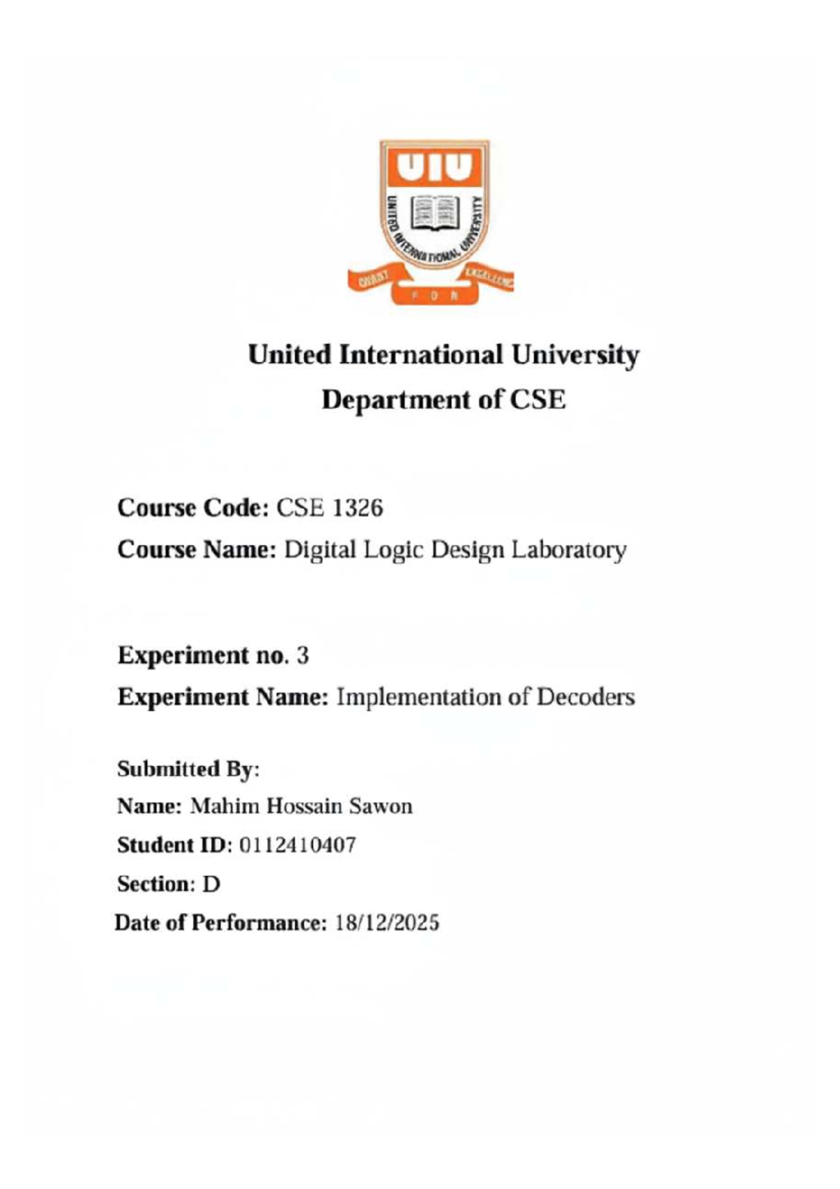 CSE 1326 Lab Experiment 3: Implementing 3 to 8 Decoders - Studocu