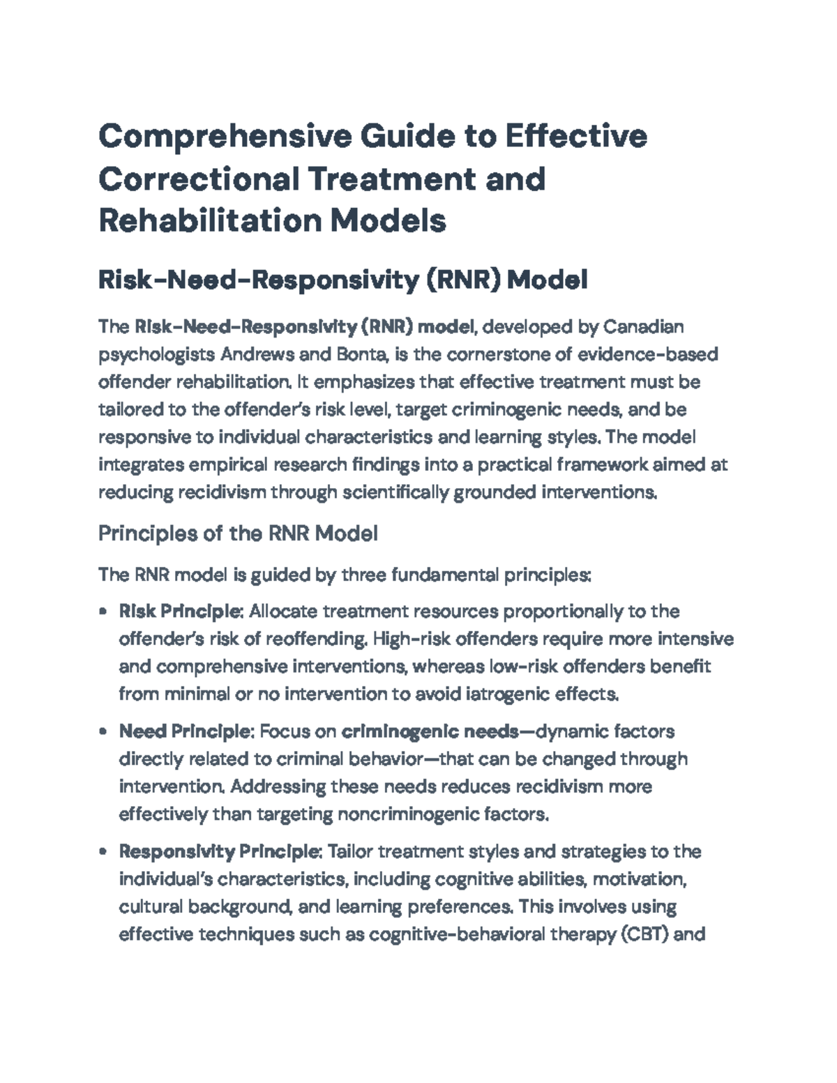 Comprehensive Overview of RNR & GLM in Offender Rehab (CRJ 301) - Studocu
