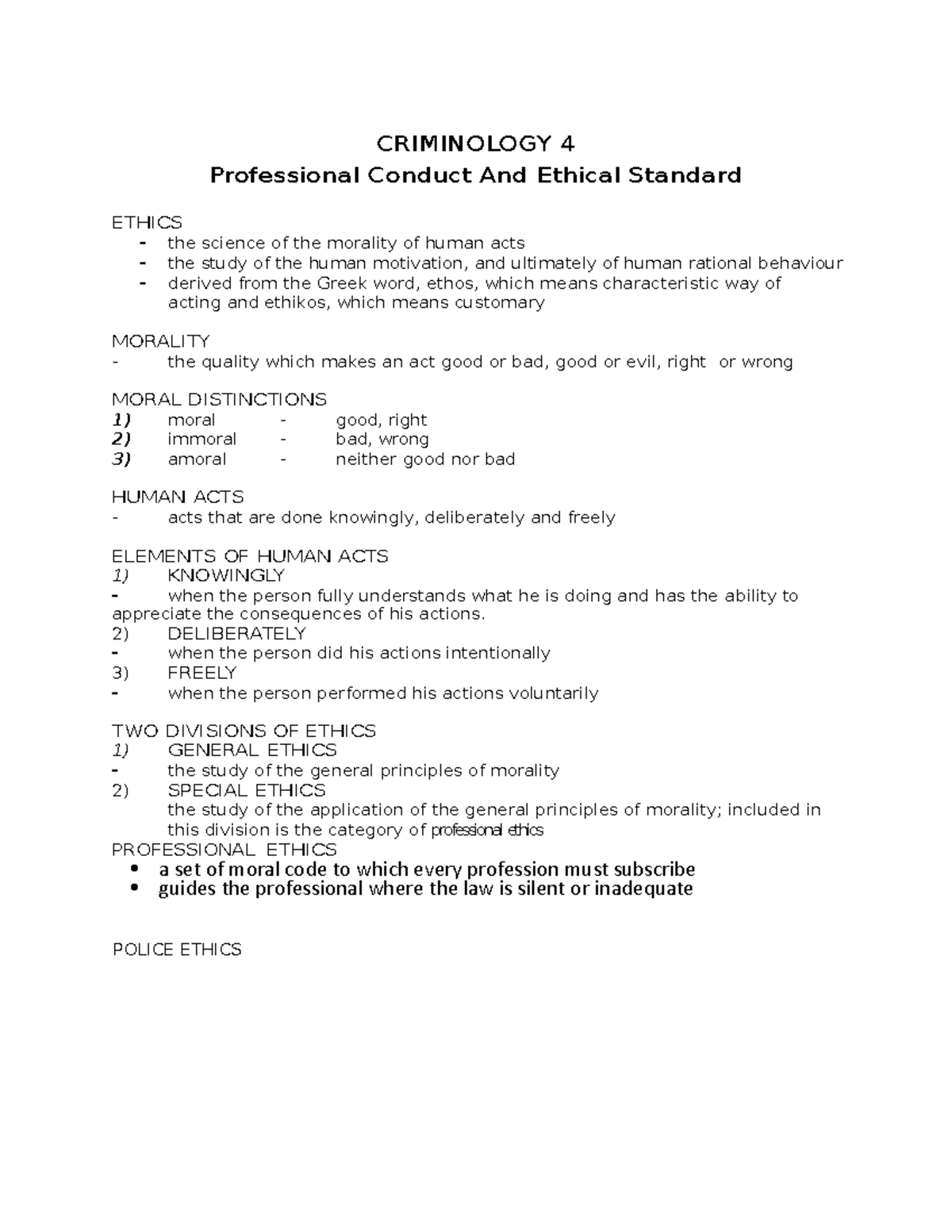 CRIM 4 - Professional Ethics and Standards in Law Enforcement - Studocu
