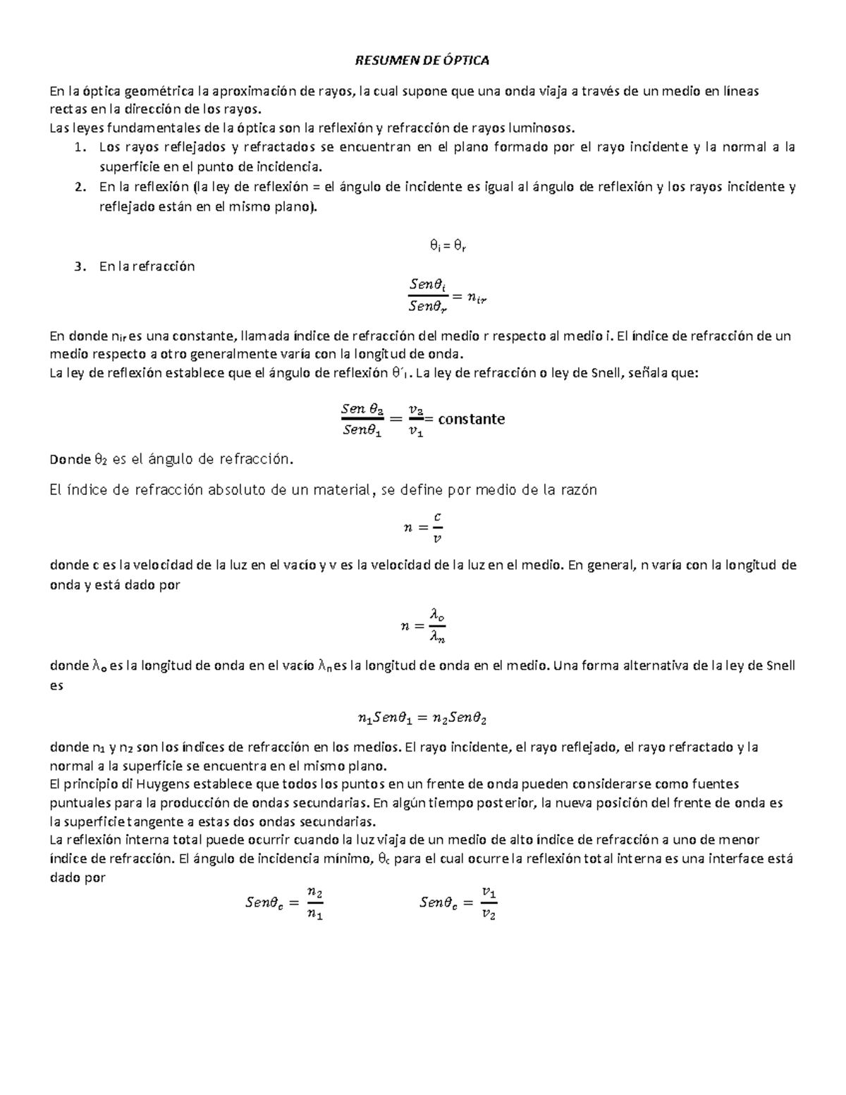 Óptica Geométrica: Formulario y Problemas 3 - Resumen y Ejercicios ...