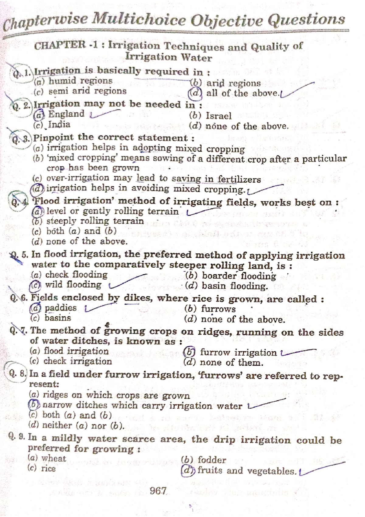 Multichoice Objective Questions: Irrigation Techniques & Water Quality ...