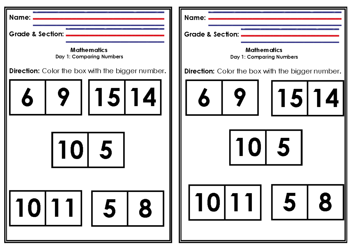 G1-Q1-W3-Mathematics-WS - Name: Grade & Section: Mathematics Day 1 ...