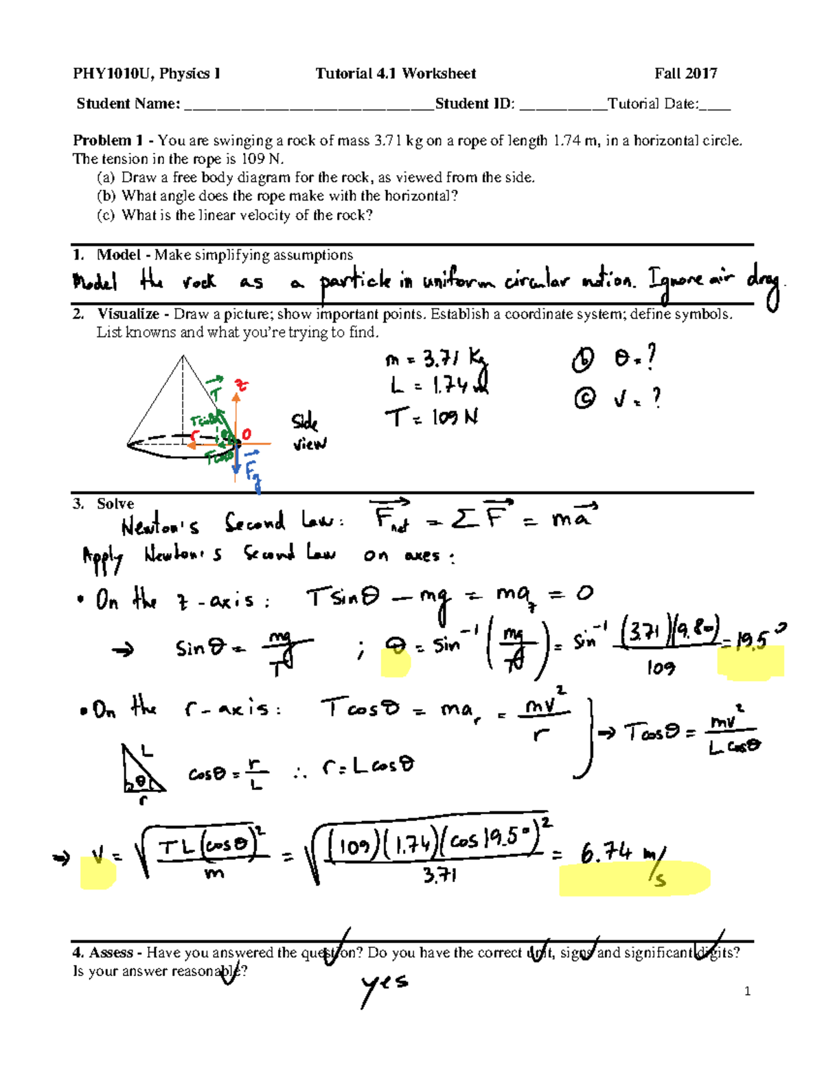 PHY1010U - Solutions to Tutorial 4.1: Circular Motion Problems - Studocu