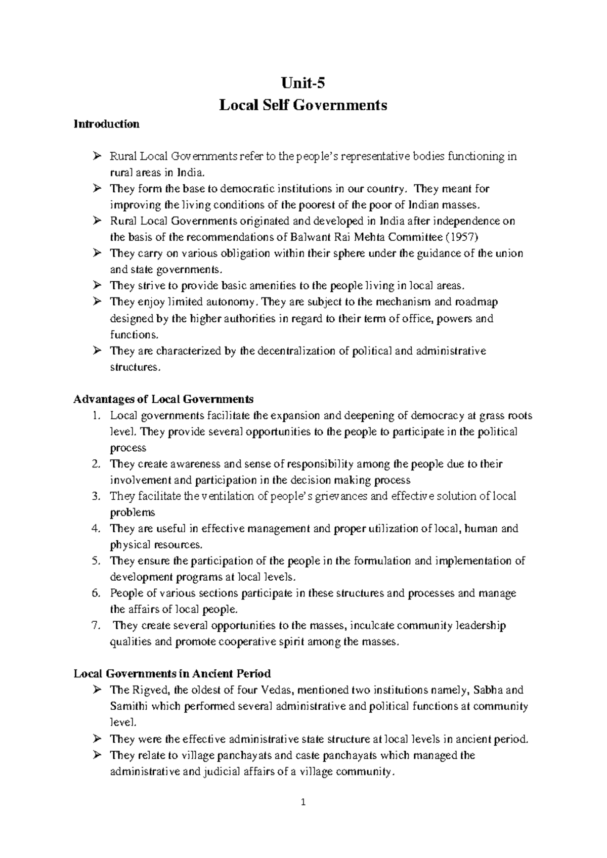 Unit-5 Local Self Governments - Unit- 5 Local Self Governments ...