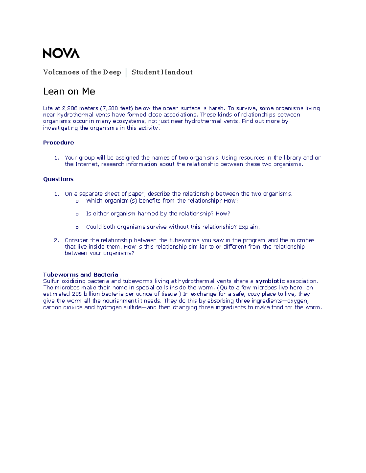 Ch2 Commensalism Activity: Exploring Deep-Sea Organism Relationships ...