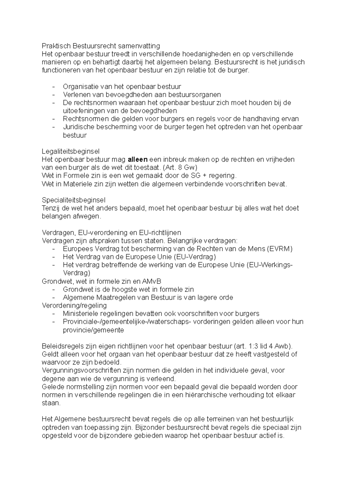 Bestuursrecht Samenvatting voor Praktijk en Juridisch Functioneren ...