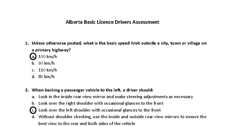 Alberta Basic Licence Knowledge Test Questions and Answers - Studocu
