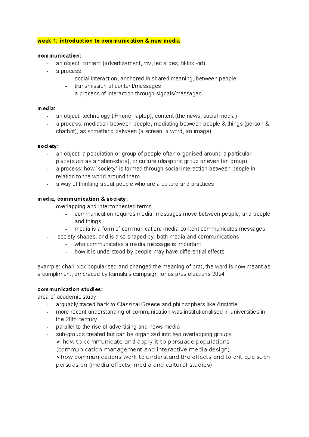 NM1101E Lecture Notes: Introduction to Communication and Media - Studocu
